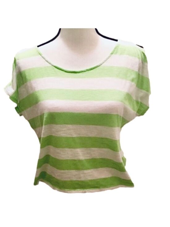 Derek Heart Tops - Derek Heart Neon Green Striped Cold Shoulder Tee